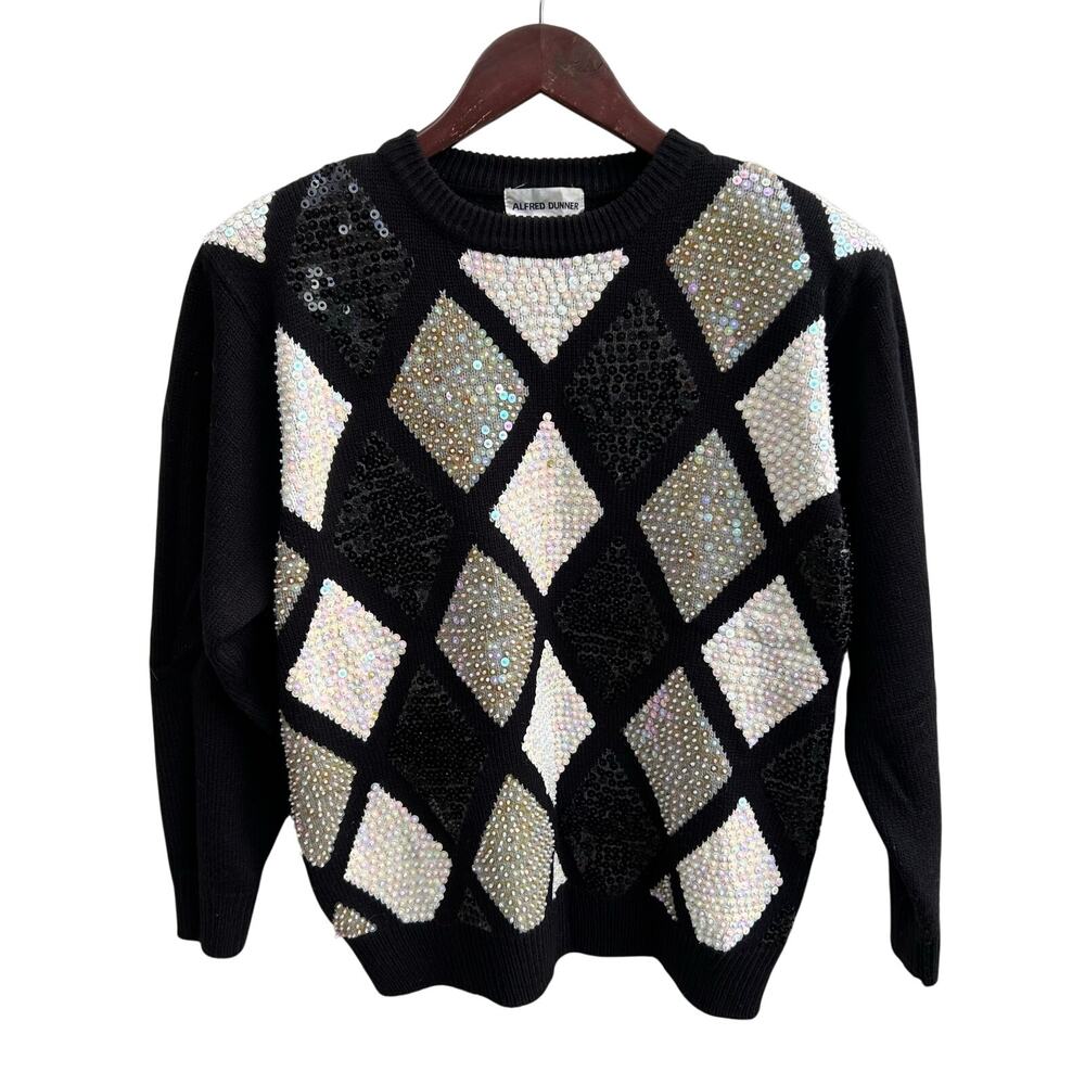 Vintage Alfred Dunner Sequin Argyle Sweater Size L